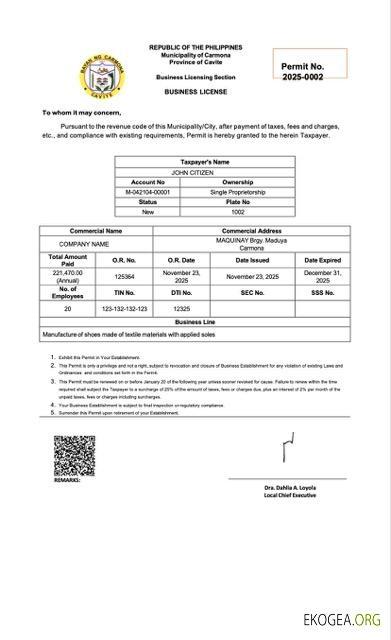 Modèle Word et PDF de licence commerciale aux Philippines